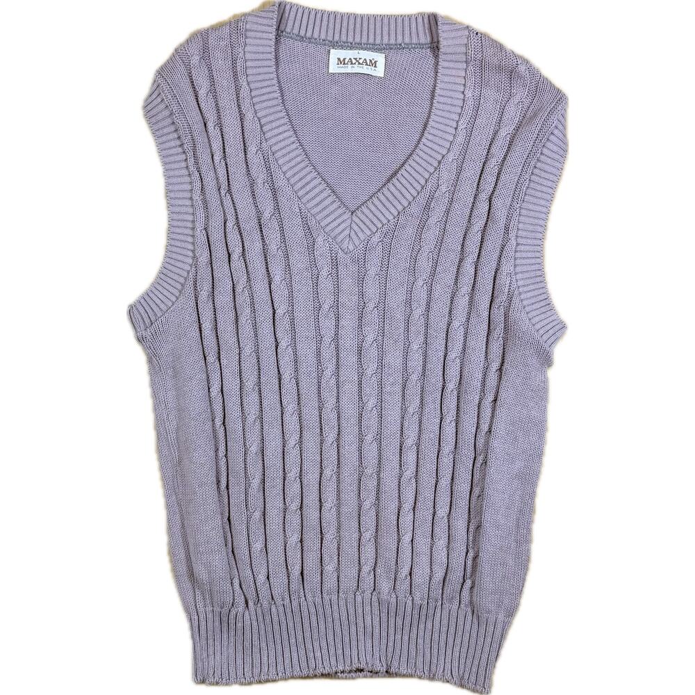 VTG MAXAM Taupe Cable Knit Sweater Vest Made in USA‎ Preppy Classic Mens Large